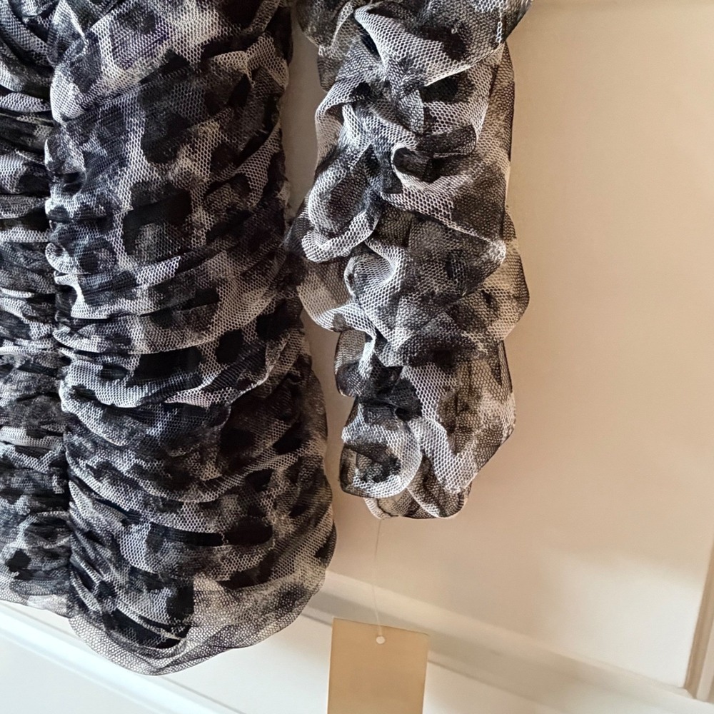 Tadashi Shoji Black & White Sheer Leopard Print Ruffle Wrap Blouse - Picture 5 of 12